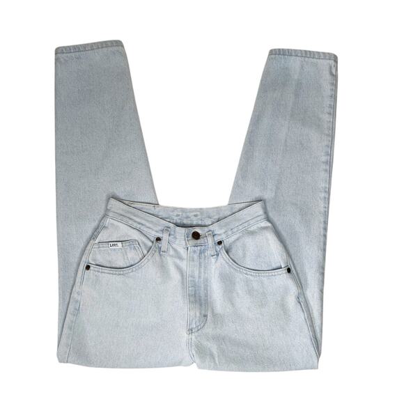 Vintage 90s LEE Light Stonewash High-rise Mom Jeans Taper Leg 7 Petite/ W 26 - Picture 4 of 10